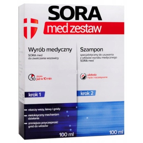 Sora Med zestaw płyn 100ml + szampon do zwalczania wszawicy 100ml