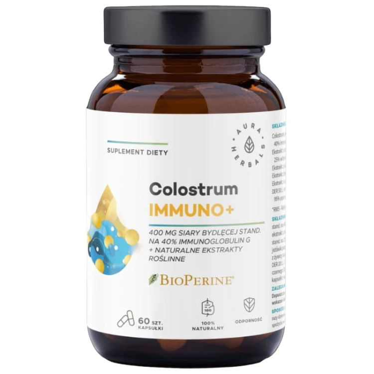 Colostrum Immuno+ 400mg + Naturalne ekstrakty roślinne BioPerine 60 kaps