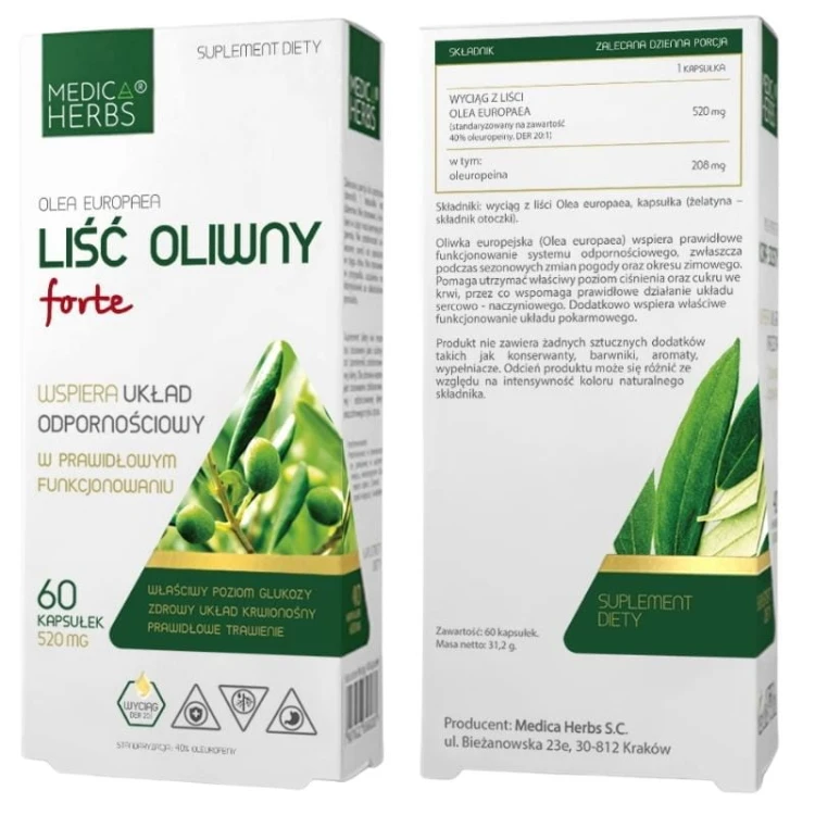 Liść Oliwny Forte 520mg 60 kaps.