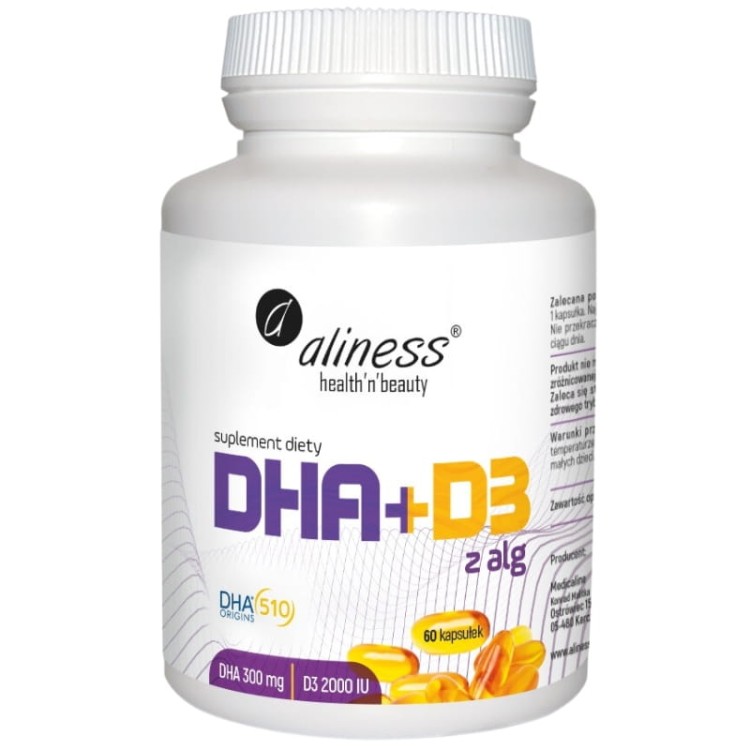 Omega DHA 300mg z alg + D3 2000IU 60 kaps.