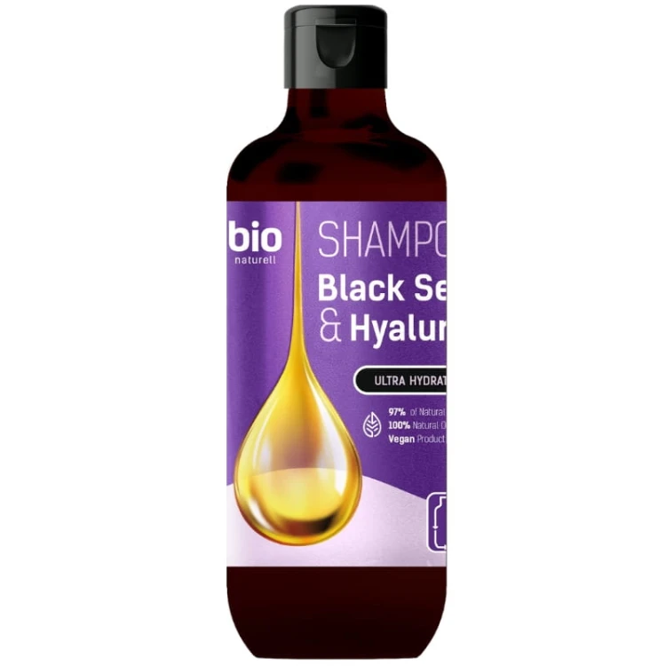 Bio naturell Szampon do włosów Olej z czarnuszki i Kwas Hialuronowy Ultra nawilżenie 355ml