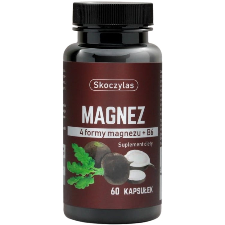 Skoczylas Magnez 4 Formy - Czarna rzepa + Witamina B6 60 kaps.