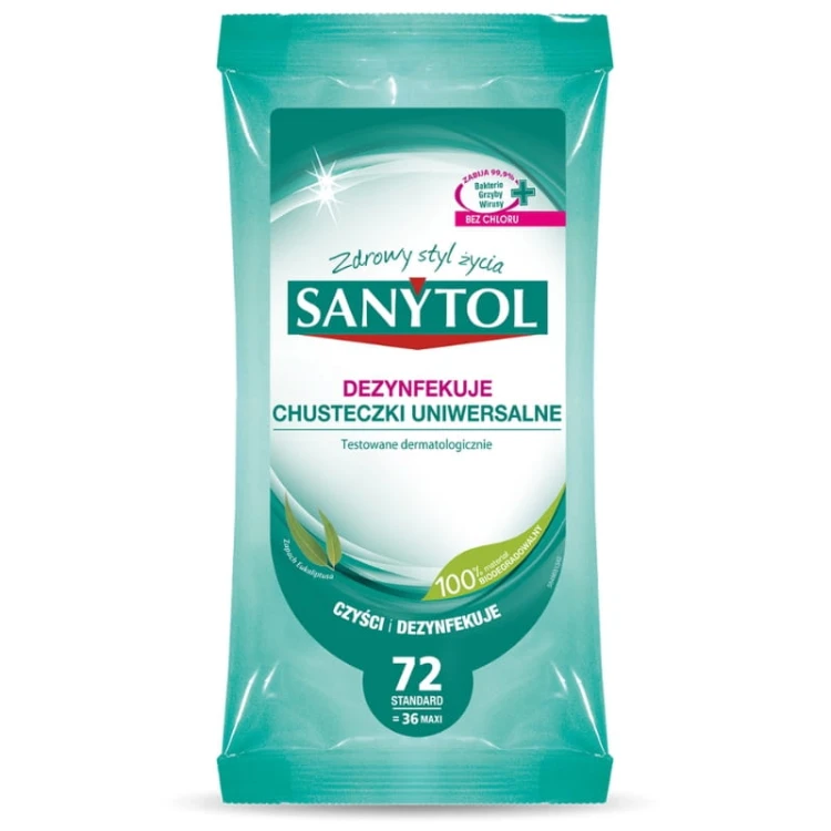 Sanytol Chusteczki uniwersalne Czyszczą i dezynfekują 72 szt.