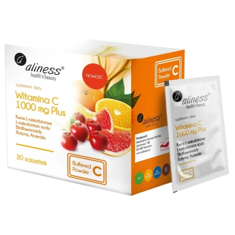 Witamina C 1000mg Plus (Kwas L-askorbinowy, L-askorbinian sodu, Bioflawonoid, Rutyna, Acerola) 30 saszetek