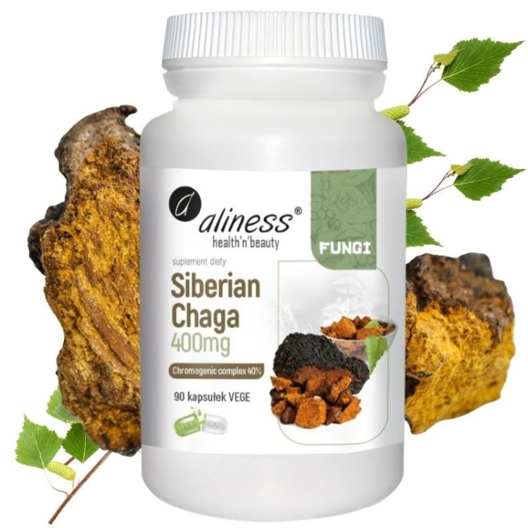 Siberian Chaga ekstrakt 40% (Błyskoporek podkorowy) 400mg 90 kaps.