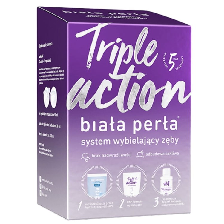 Biała Perła System wybielający zęby Triple Action - Zestaw z nakładką