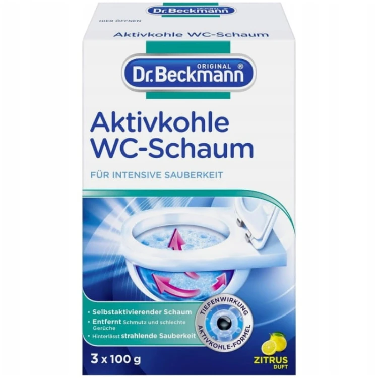 Dr Beckmann Proszek Pianka do czyszczenia WC Aktywny węgiel cytrynowy 3 szt. x 100g
