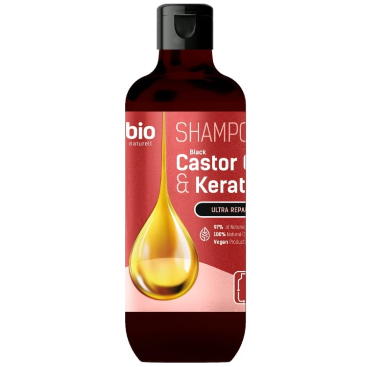 Bio naturell Szampon do włosów Czarny Olejek rycynowy &amp; Keratyna Ultra regeneracja 355ml