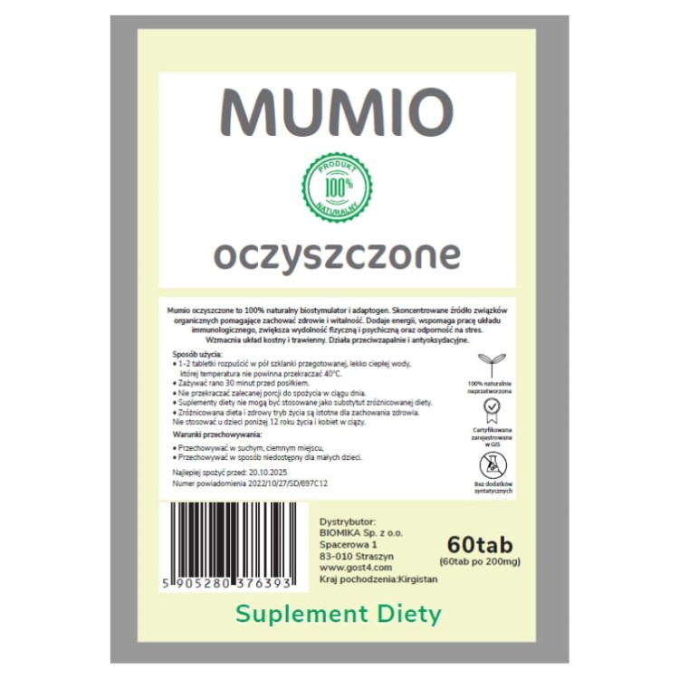Mumio oczyszczone 200mg 60 tabl.