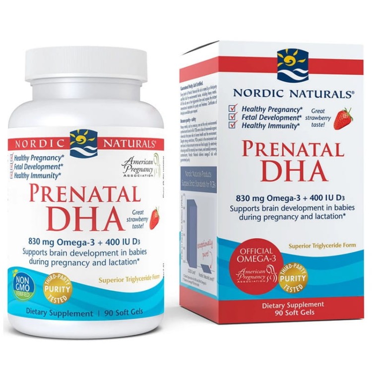 Nordic Naturals Prenatal DHA o smaku truskawkowym 830mg 90 kaps.
