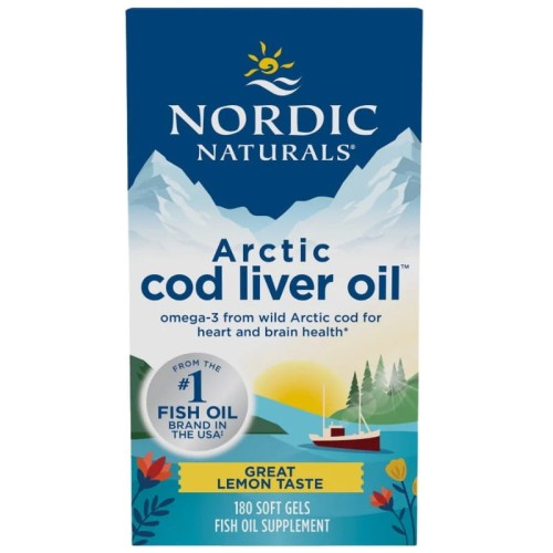 Nordic Naturals Arctic Cod Liver Oil Tran 750mg 180 kapsułek o smaku cytrynowym