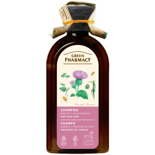 Green Pharmacy Szampon przeciw wypadaniu włosów Łopian i proteiny pszenicy do każdego rodzaju włosów 350ml