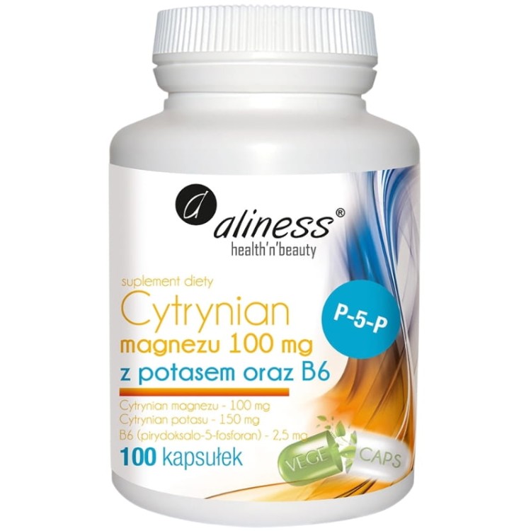 Aliness Cytrynian Magnezu z potasem i B6 100 kaps.