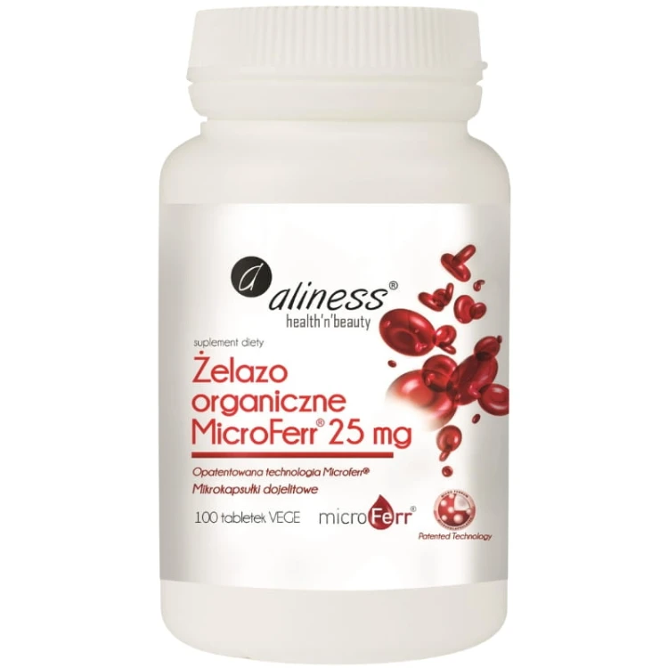 Aliness Żelazo organiczne MicroFerr 25mg 100 tabl.