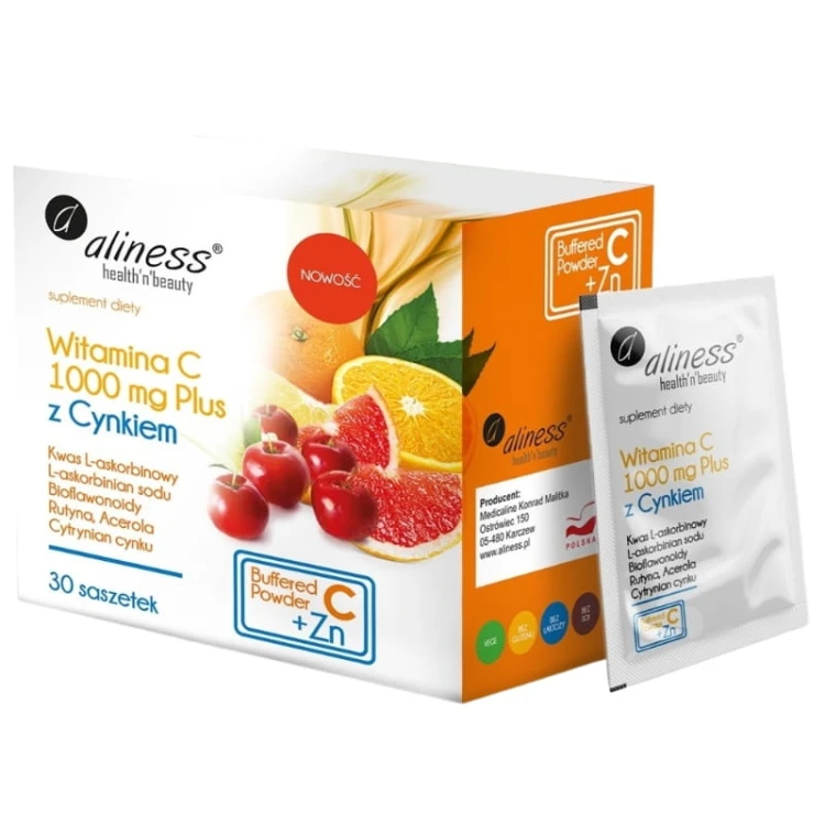 Witamina C 1000mg Plus z Cynkiem (Kwas L-askorbinowy L-askorbinian sodu Bioflawonoidy Rutyna Acerola Cytrynian cynku) 30saszetek